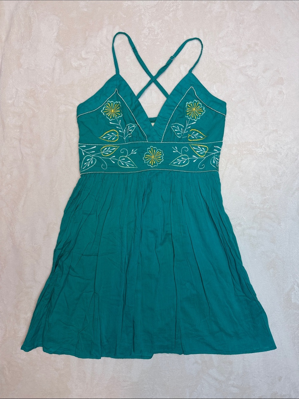Forever 21 Teal Embroidered Strappy Sundress